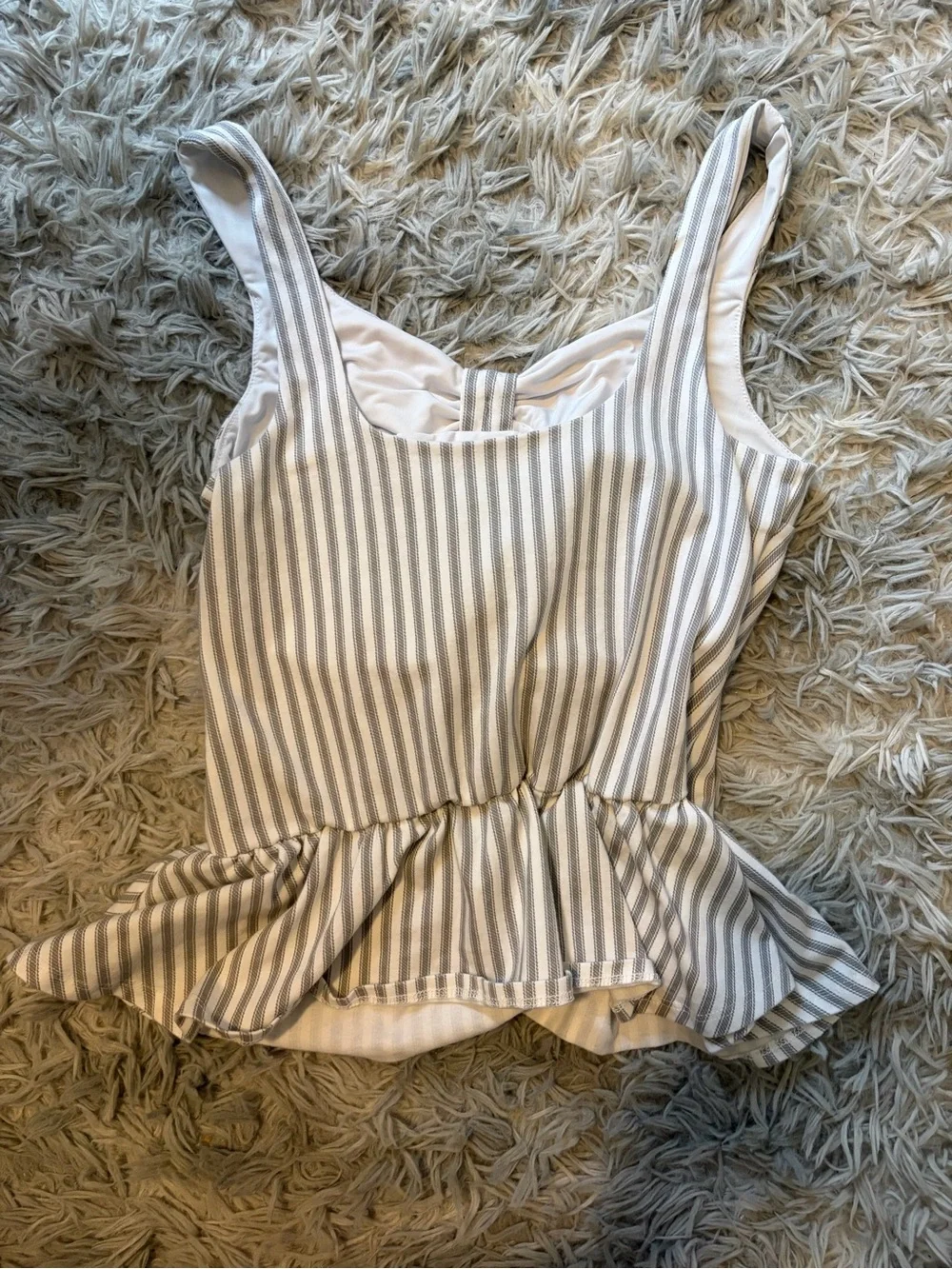 Striped Gray and White Peplum Bathing Suit Top